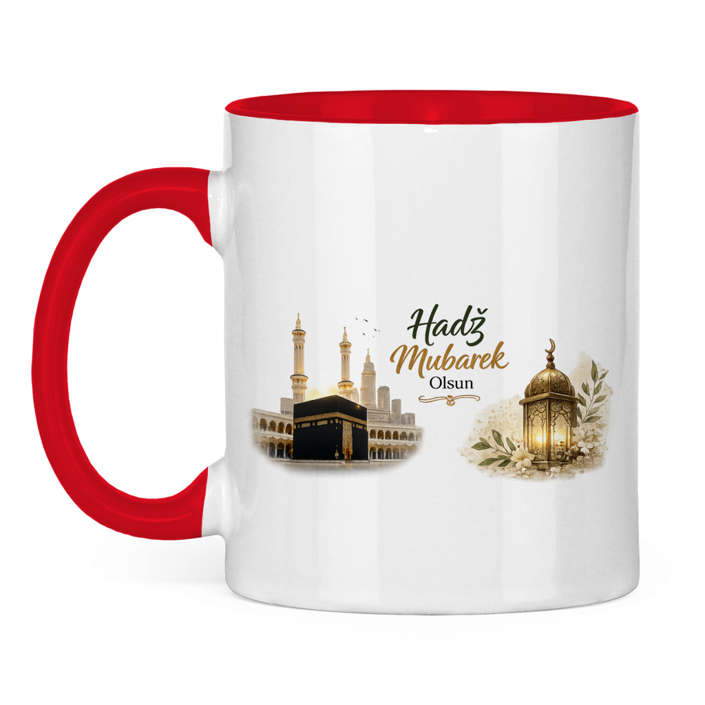 🇧🇦 Zweifarbige Tasse „Hadž Mubarek Olsun“ – Islamische Keramiktasse mit Kaaba & Laternen Design