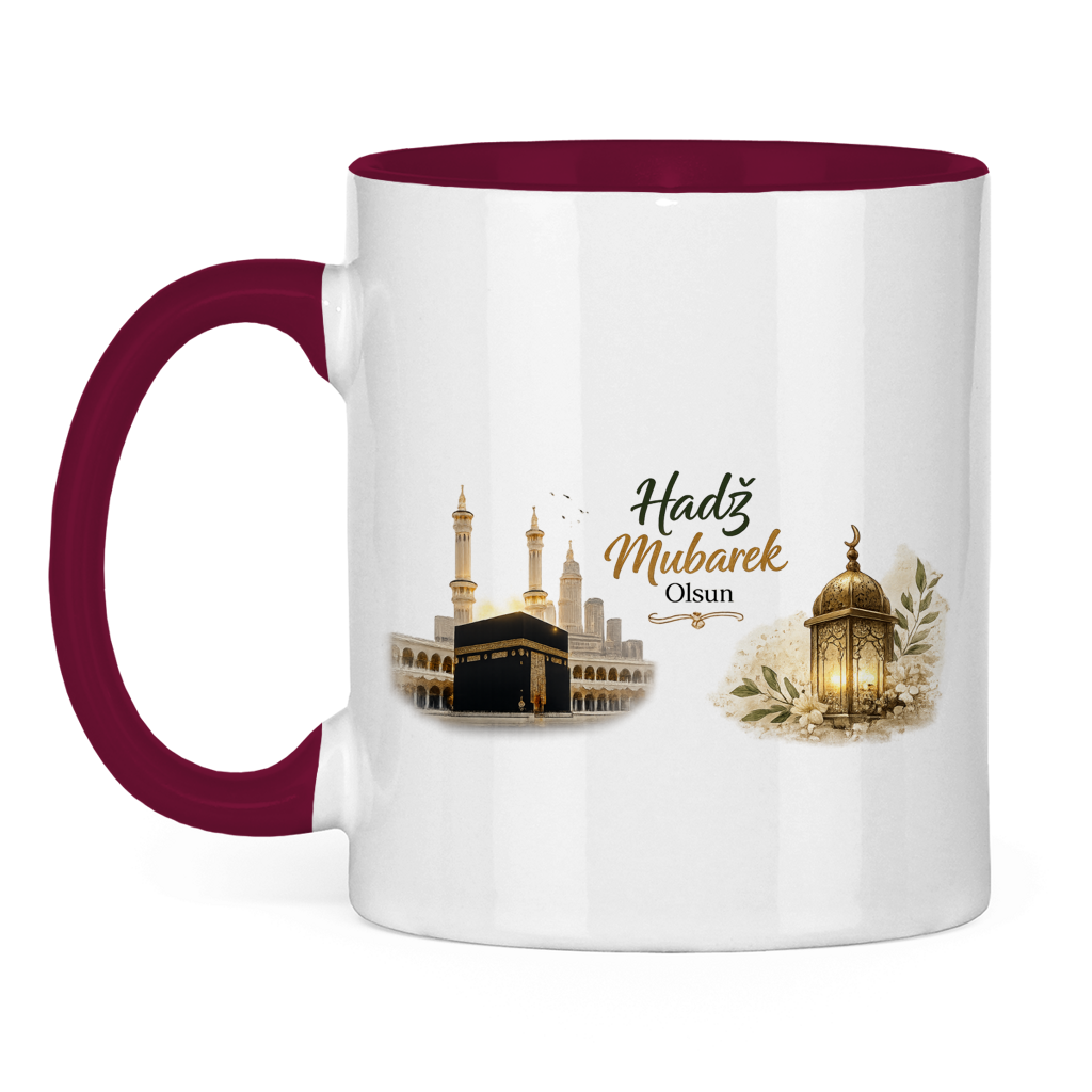 🇧🇦 Zweifarbige Tasse „Hadž Mubarek Olsun“ – Islamische Keramiktasse mit Kaaba & Laternen Design