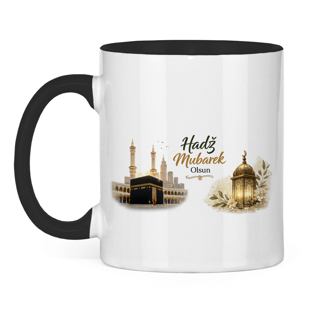 🇧🇦 Zweifarbige Tasse „Hadž Mubarek Olsun“ – Islamische Keramiktasse mit Kaaba & Laternen Design