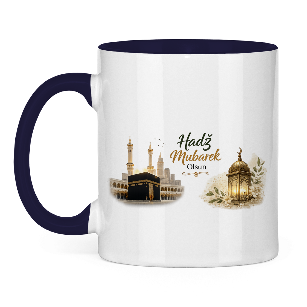 🇧🇦 Zweifarbige Tasse „Hadž Mubarek Olsun“ – Islamische Keramiktasse mit Kaaba & Laternen Design