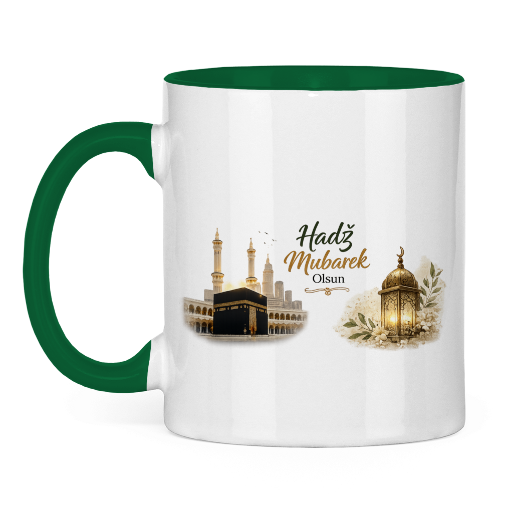 🇧🇦 Zweifarbige Tasse „Hadž Mubarek Olsun“ – Islamische Keramiktasse mit Kaaba & Laternen Design
