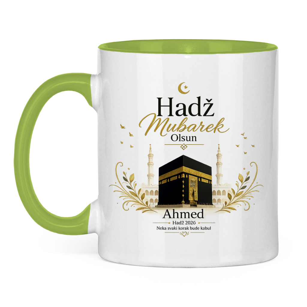 Personalisierbare Tasse „Hadž Mubarek Olsun“ – Islamische Keramiktasse mit Namen & Kaaba