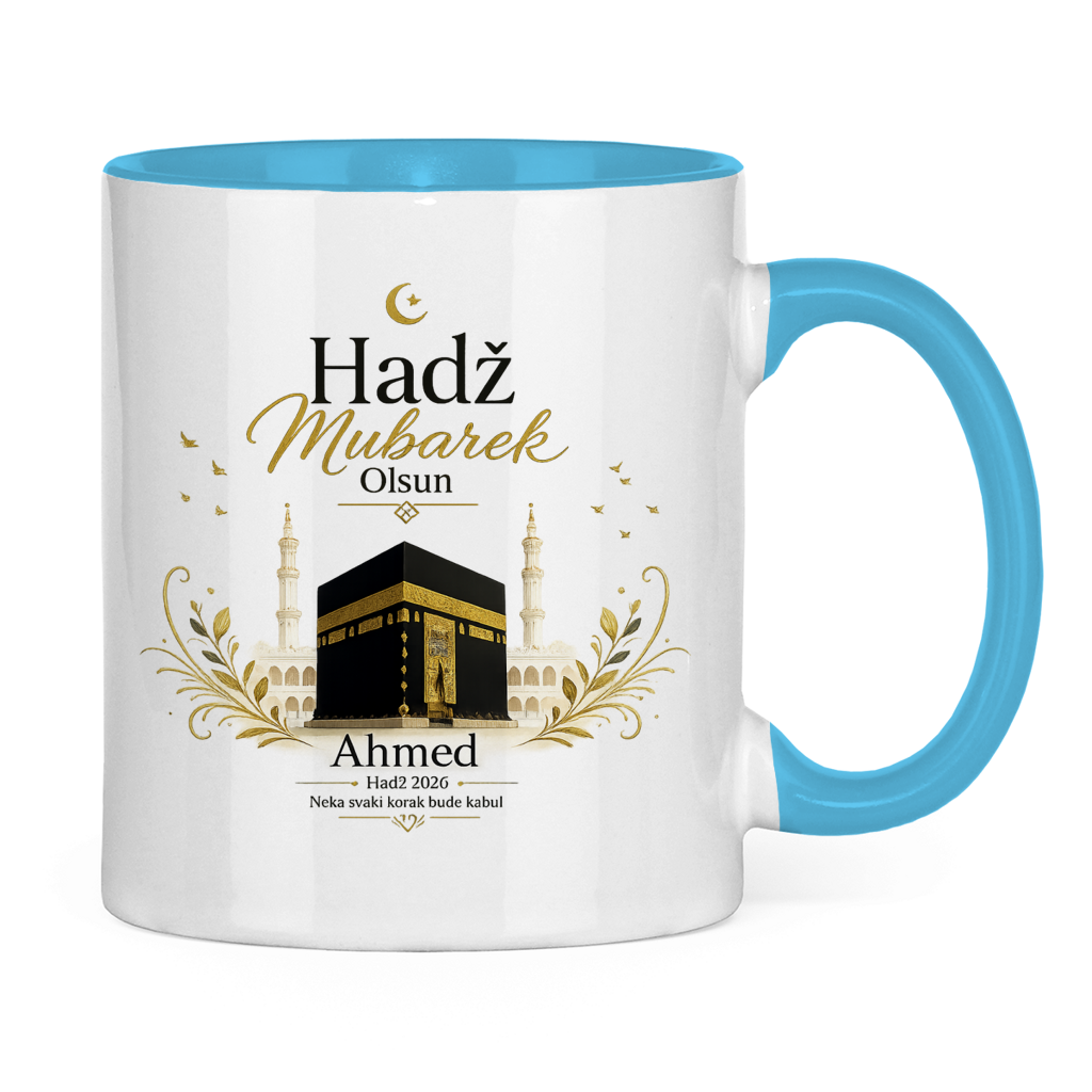 Personalisierbare Tasse „Hadž Mubarek Olsun“ – Islamische Keramiktasse mit Namen & Kaaba