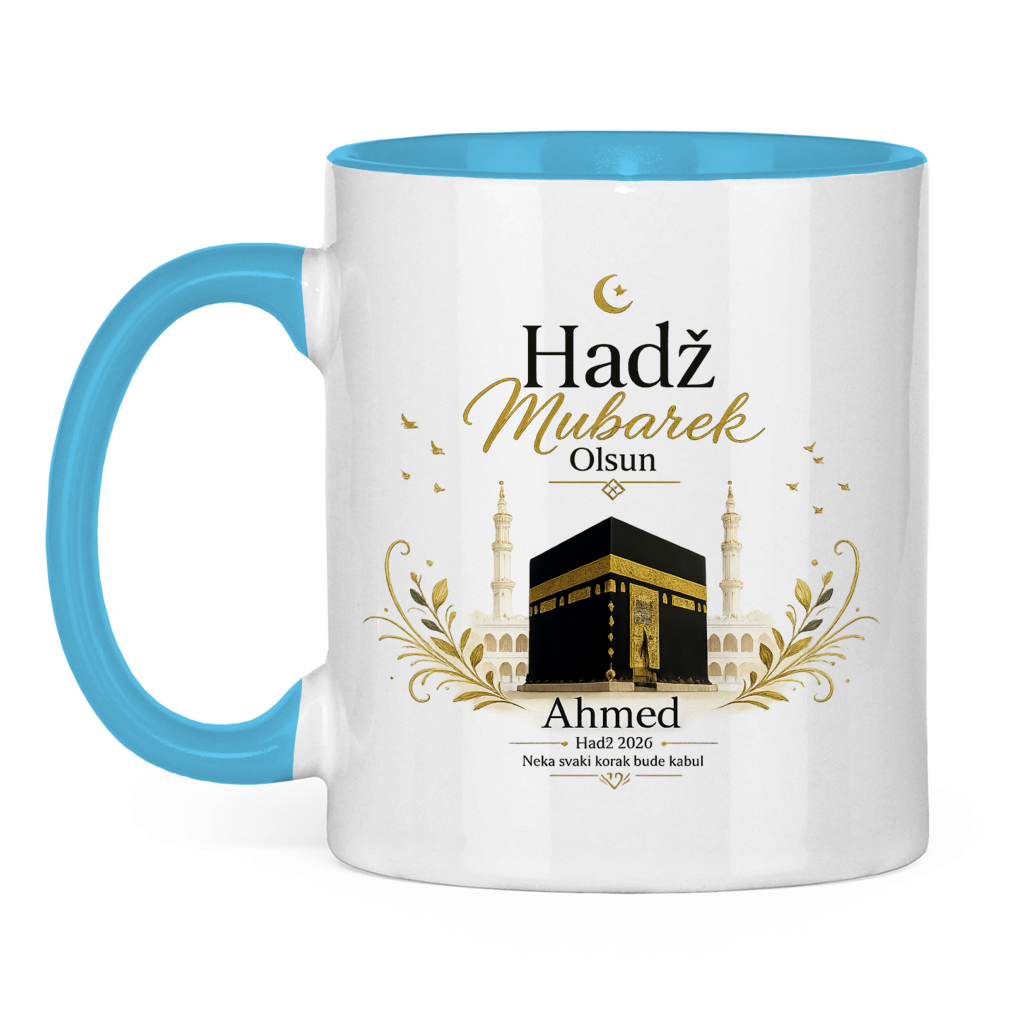 Personalisierbare Tasse „Hadž Mubarek Olsun“ – Islamische Keramiktasse mit Namen & Kaaba