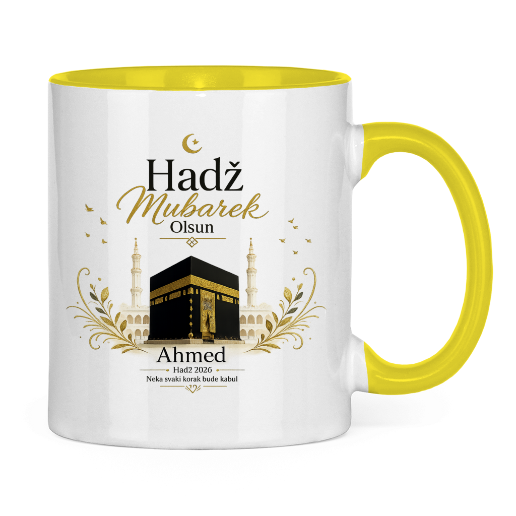 Personalisierbare Tasse „Hadž Mubarek Olsun“ – Islamische Keramiktasse mit Namen & Kaaba