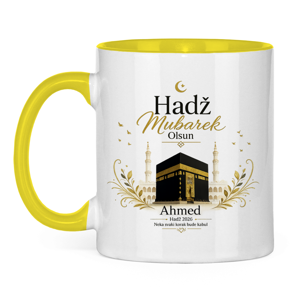 Personalisierbare Tasse „Hadž Mubarek Olsun“ – Islamische Keramiktasse mit Namen & Kaaba