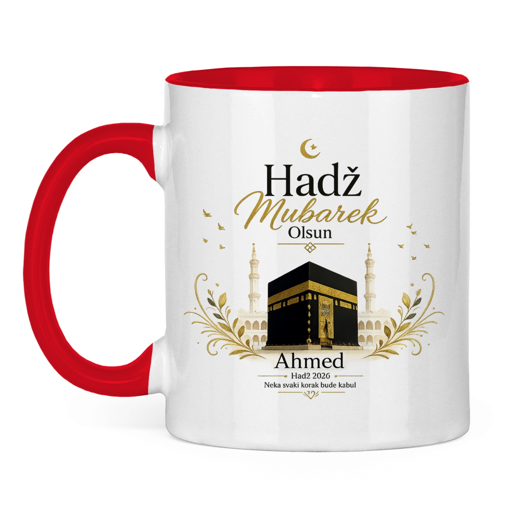 Personalisierbare Tasse „Hadž Mubarek Olsun“ – Islamische Keramiktasse mit Namen & Kaaba