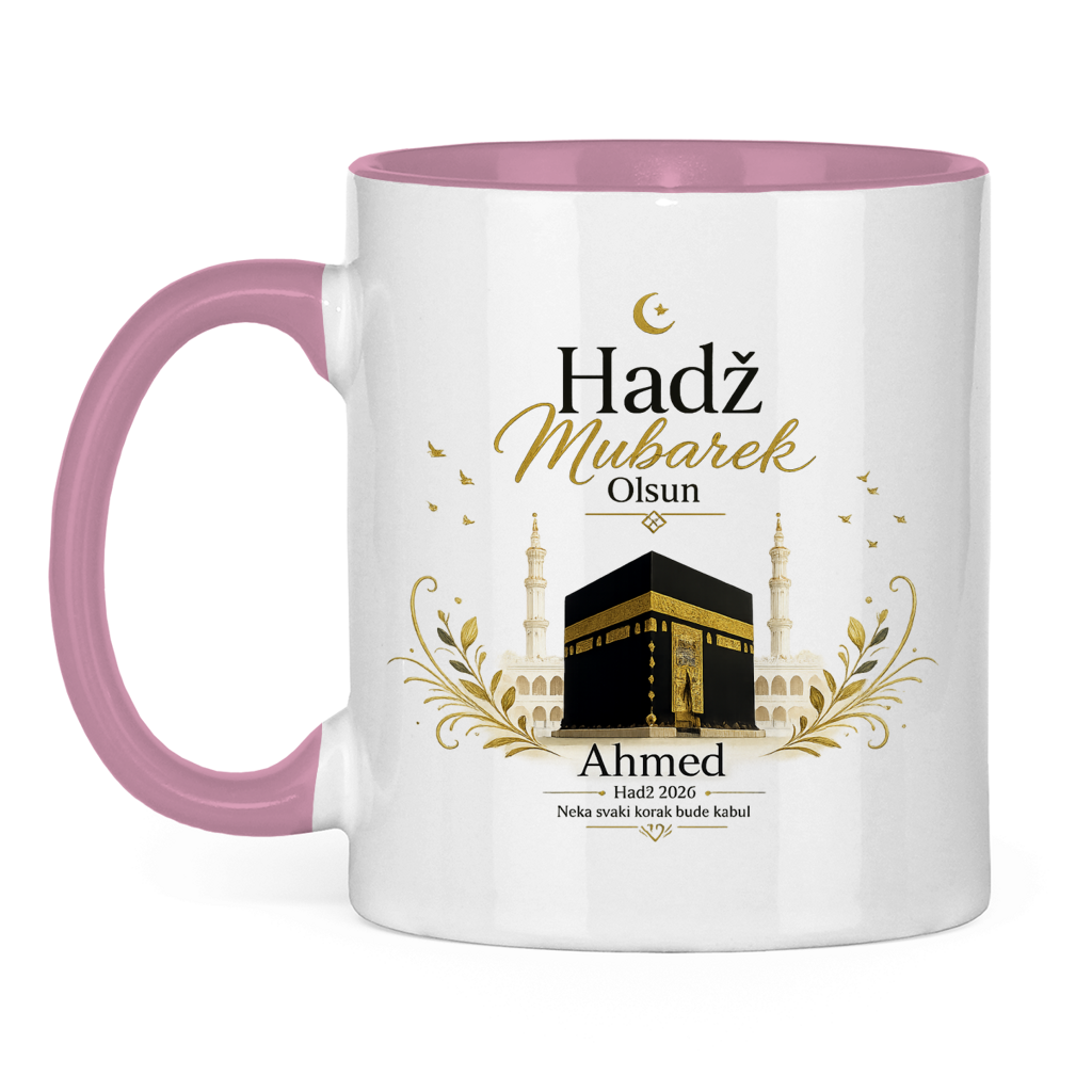 Personalisierbare Tasse „Hadž Mubarek Olsun“ – Islamische Keramiktasse mit Namen & Kaaba