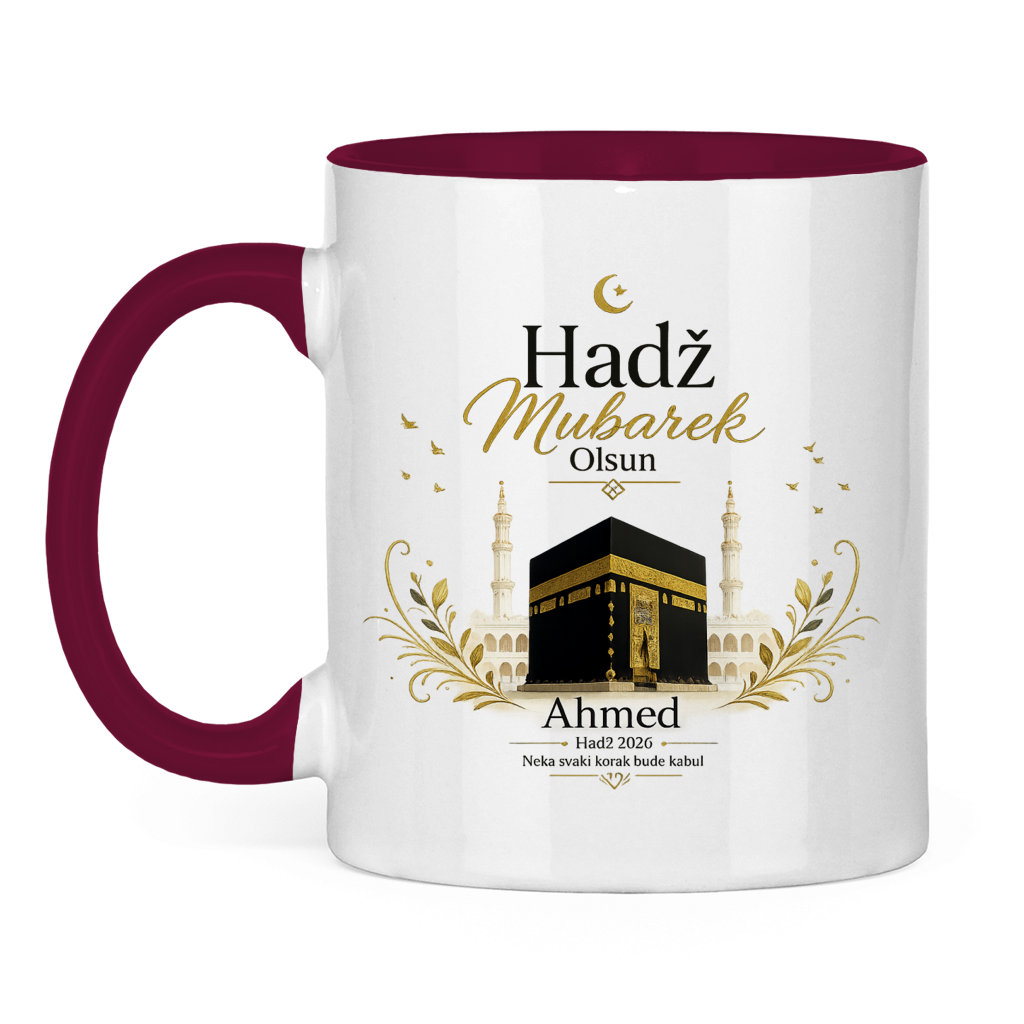 Personalisierbare Tasse „Hadž Mubarek Olsun“ – Islamische Keramiktasse mit Namen & Kaaba