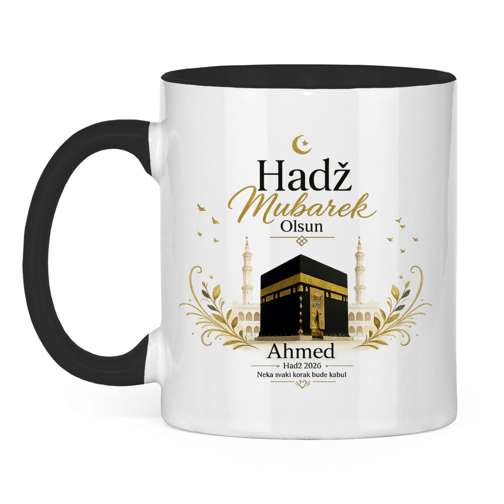Personalisierbare Tasse „Hadž Mubarek Olsun“ – Islamische Keramiktasse mit Namen & Kaaba