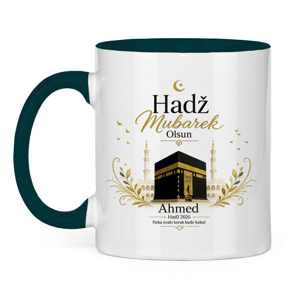 Personalisierbare Tasse „Hadž Mubarek Olsun“ – Islamische Keramiktasse mit Namen & Kaaba