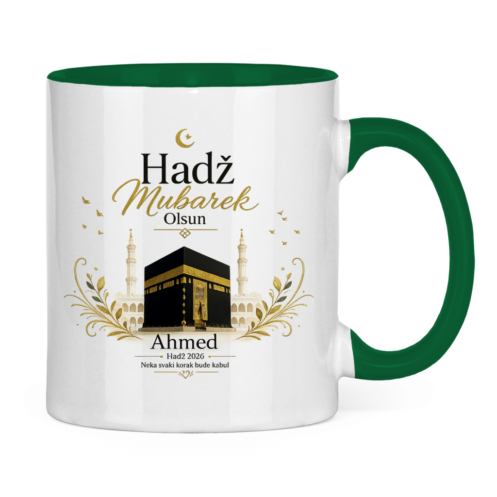 Personalisierbare Tasse „Hadž Mubarek Olsun“ – Islamische Keramiktasse mit Namen & Kaaba