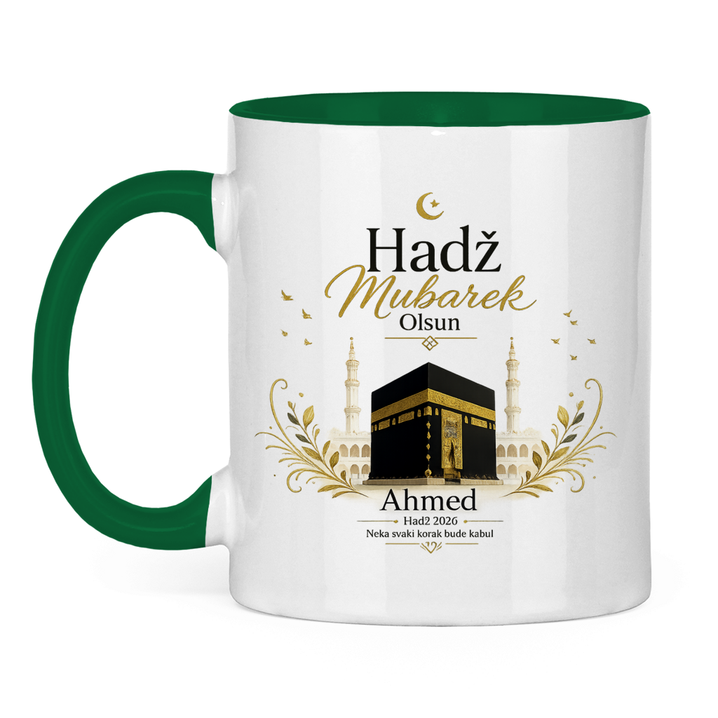 Personalisierbare Tasse „Hadž Mubarek Olsun“ – Islamische Keramiktasse mit Namen & Kaaba