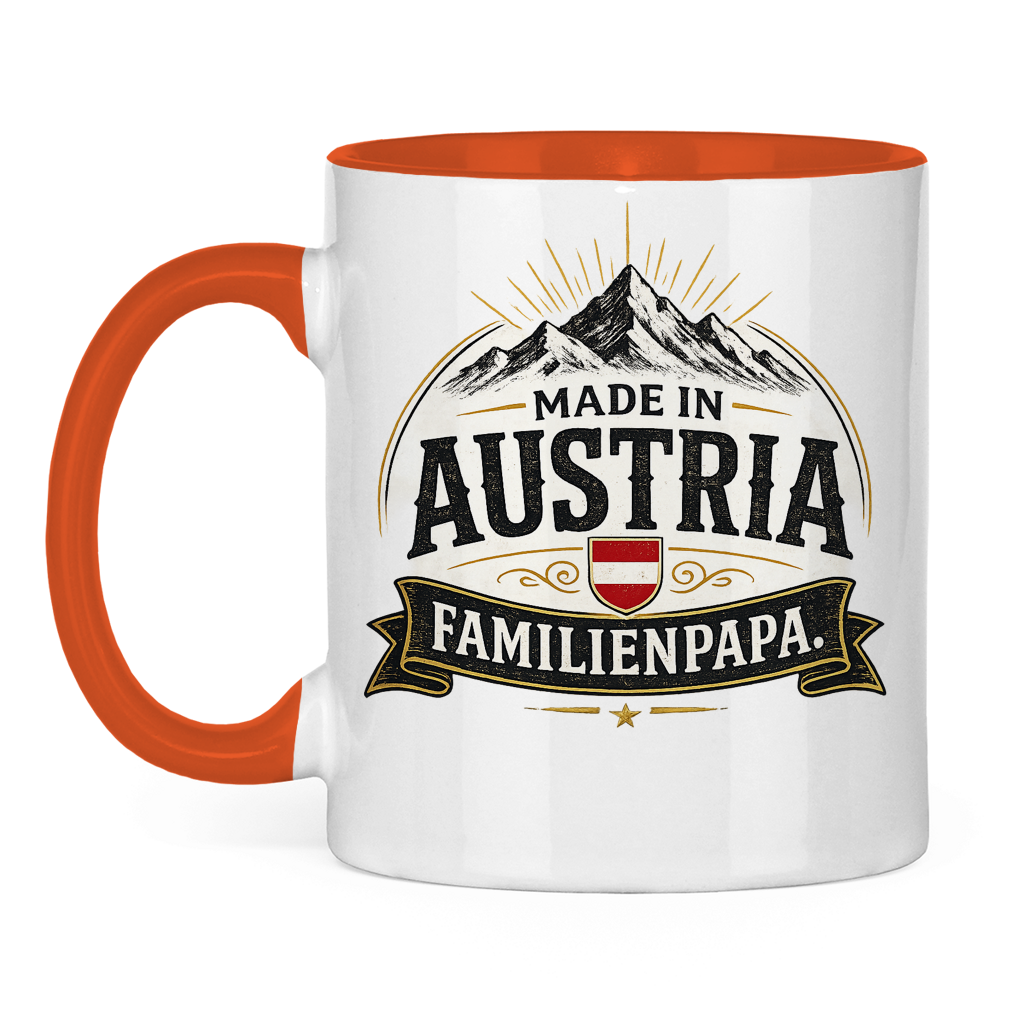 Dvobojna šolja "Made in Austria – Porodični Tata" | Smiješan poklon za Očev dan