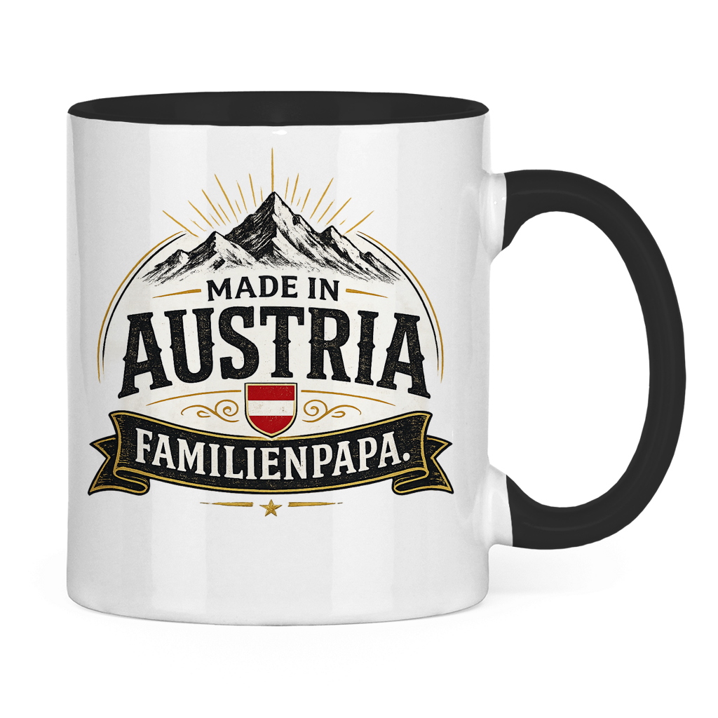 Zweifarbige Tasse „Made in Austria – Familien Papa“ | Lustiges Vatertag Geschenk