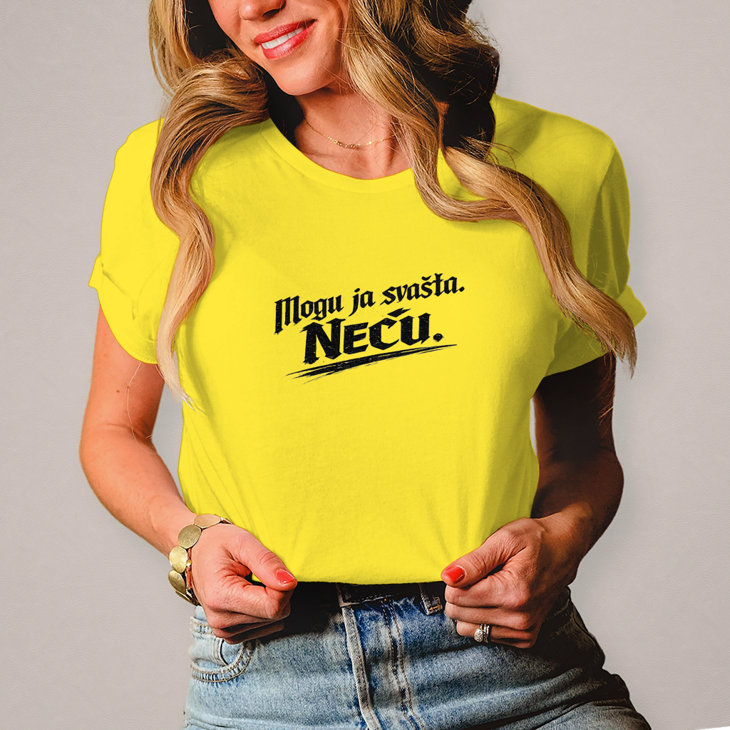 Damen T-Shirt „Mogu ja svašta. Neću.“ – Balkanski Humor Streetwear Shirt