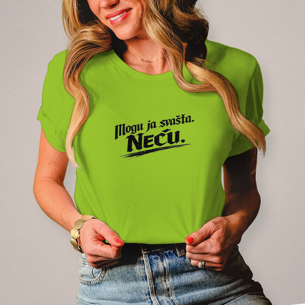 Damen T-Shirt „Mogu ja svašta. Neću.“ – Balkanski Humor Streetwear Shirt