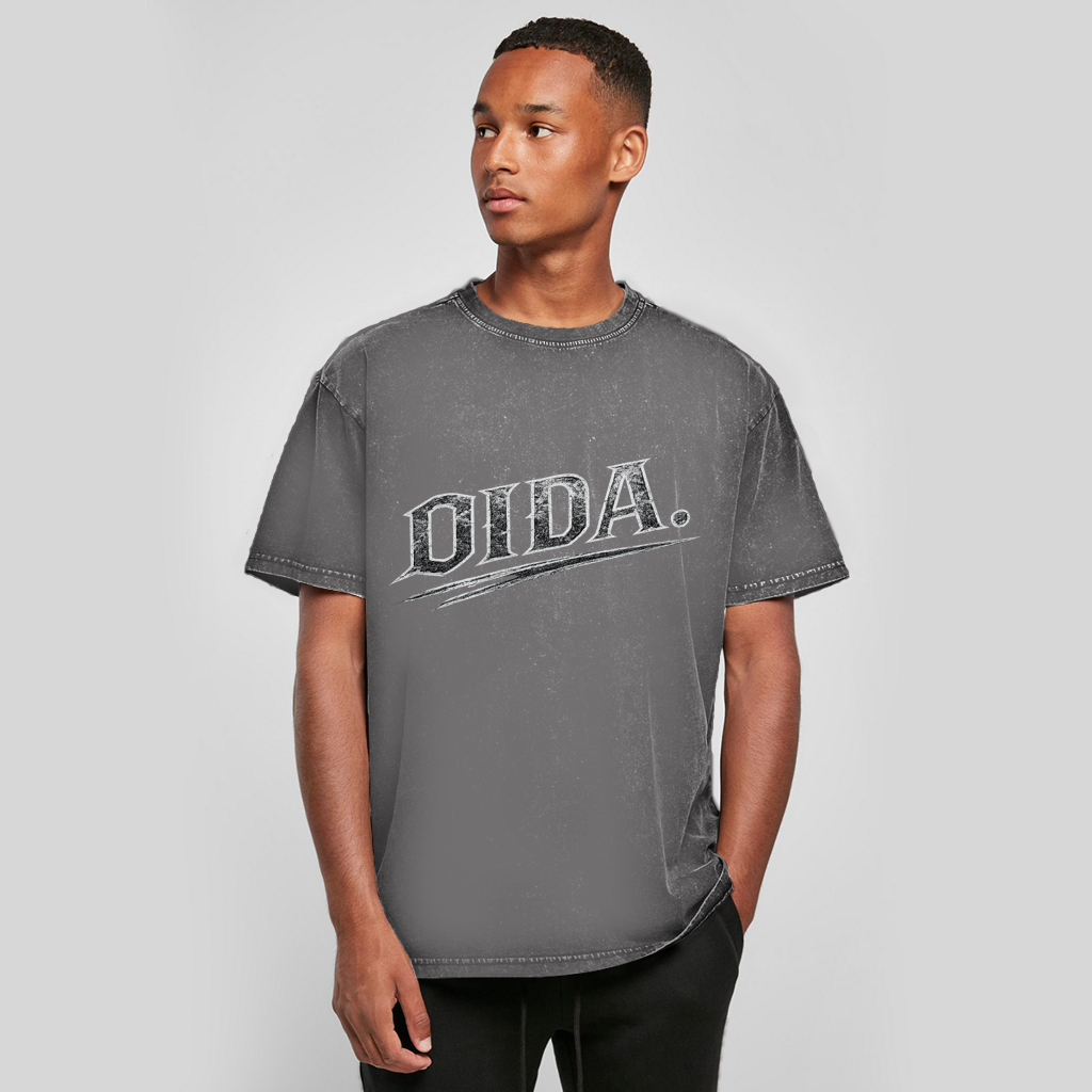 Prevelika isprana majica „Oida“ – Austrijska Acid Wash Streetwear majica