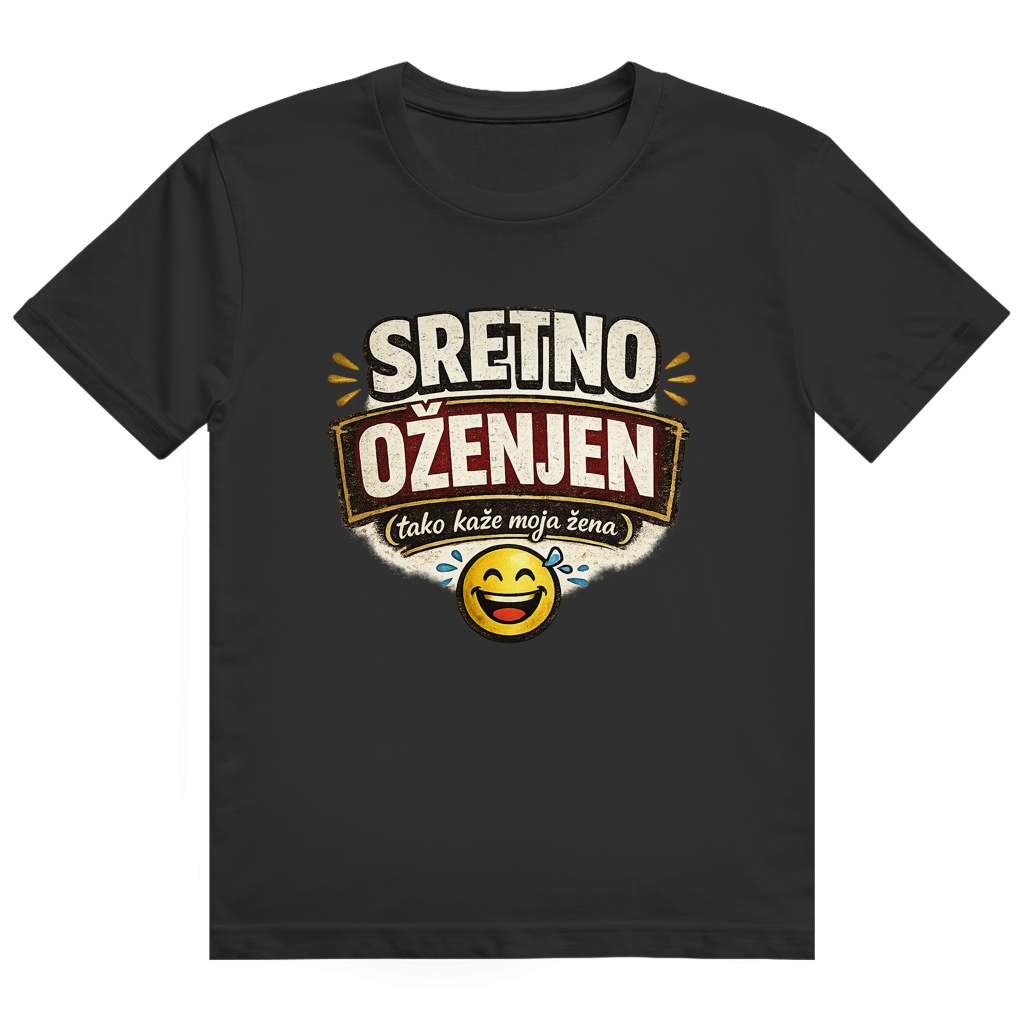Herren Heavy Cotton T-Shirt Sretno Oženjen Smiley