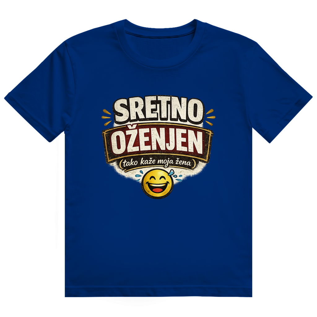 Herren Heavy Cotton T-Shirt Sretno Oženjen Smiley