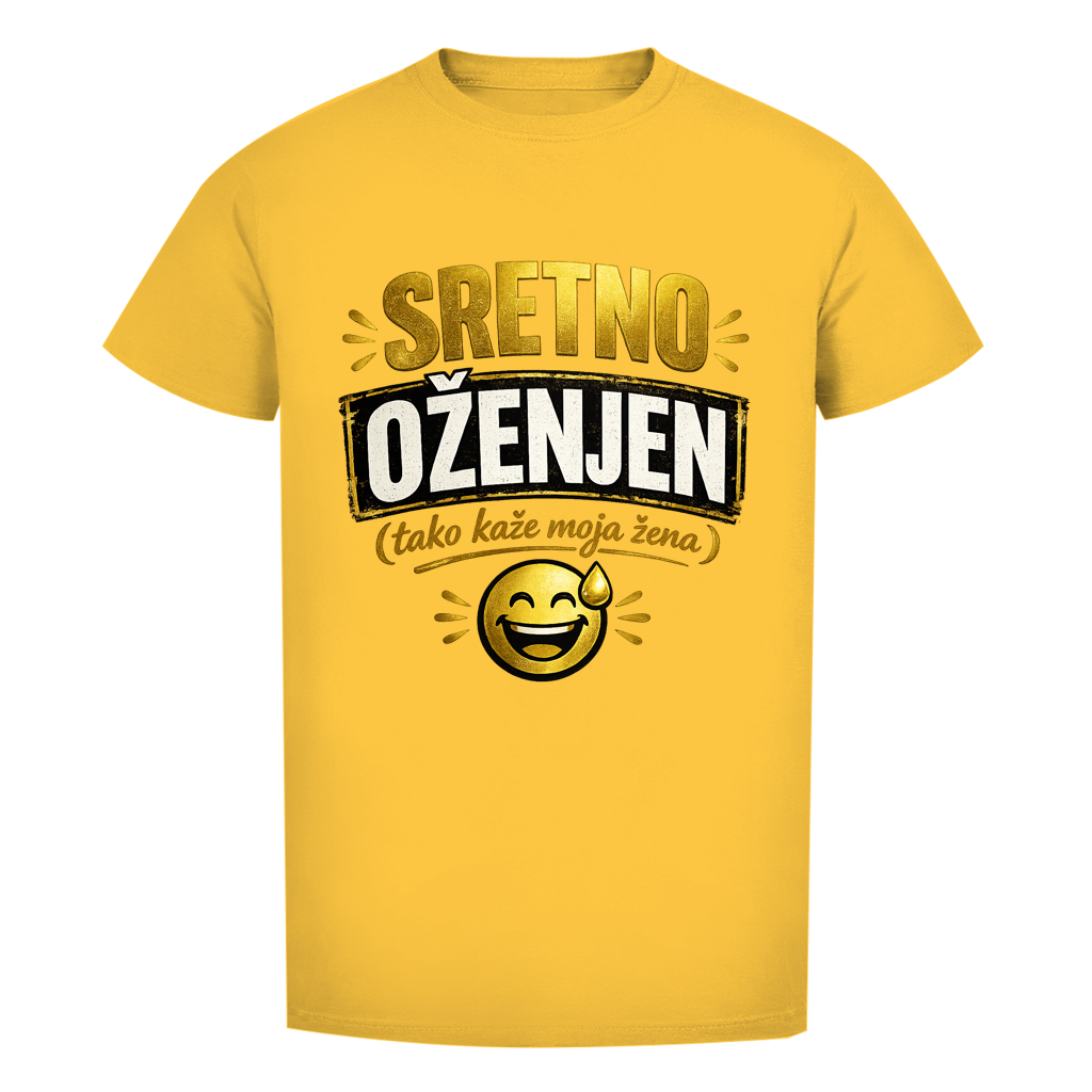 Sretno Oženjen Gold Smiley Herren Premium Bio T-Shirt