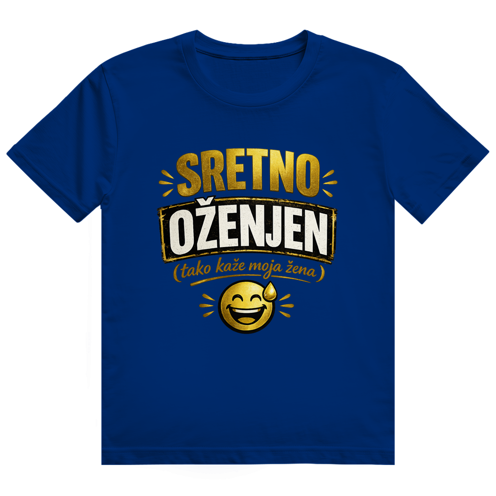 Herren Heavy Cotton T-Shirt Sretno Oženjen Gold Smiley