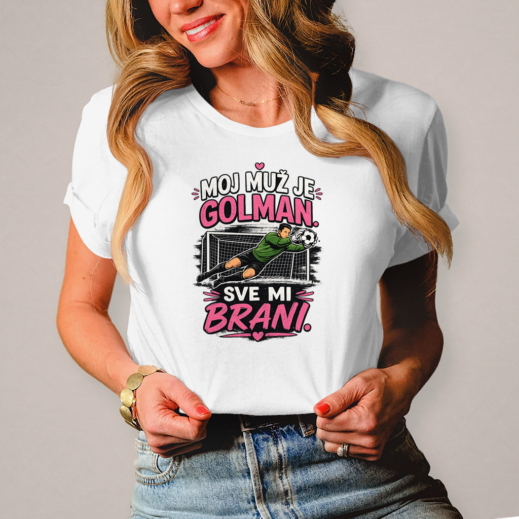 Damen T-Shirt Moj Muz Je Golman