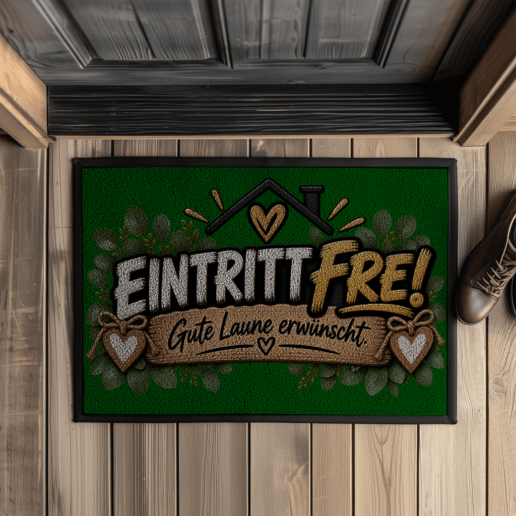 Fußmatte „Eintritt frei – Gute Laune erwünscht“ mit Gummirand