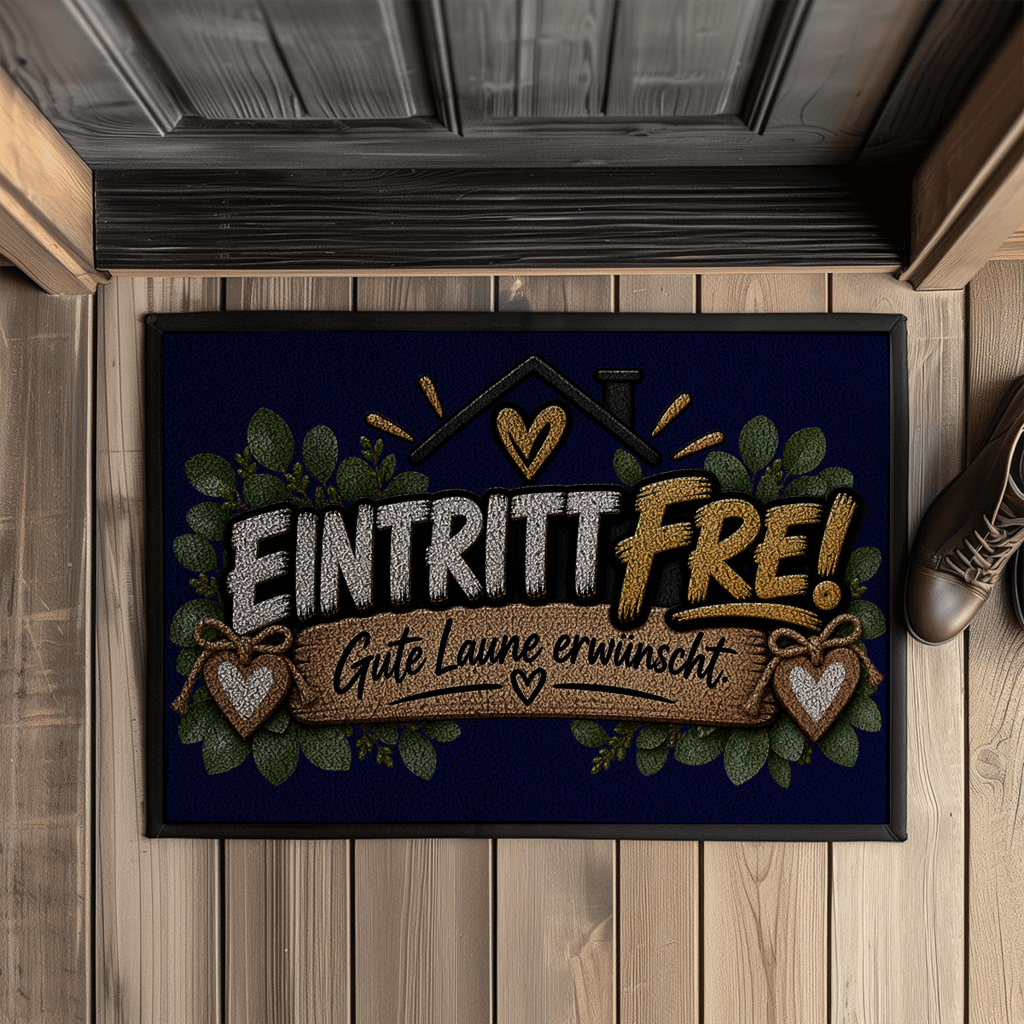 Fußmatte „Eintritt frei – Gute Laune erwünscht“ mit Gummirand