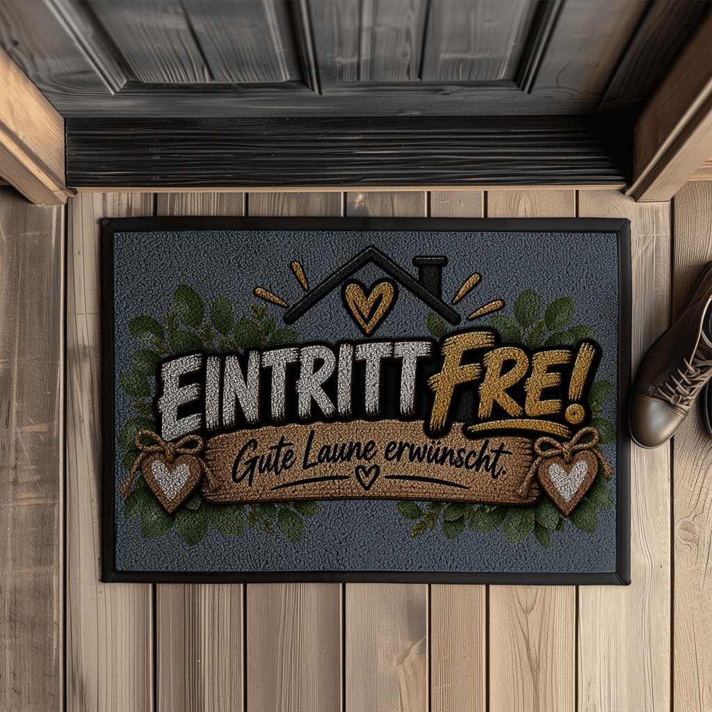 Fußmatte „Eintritt frei – Gute Laune erwünscht“ mit Gummirand