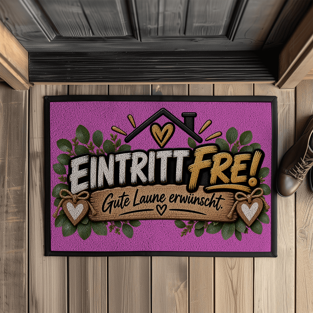 Fußmatte „Eintritt frei – Gute Laune erwünscht“ mit Gummirand
