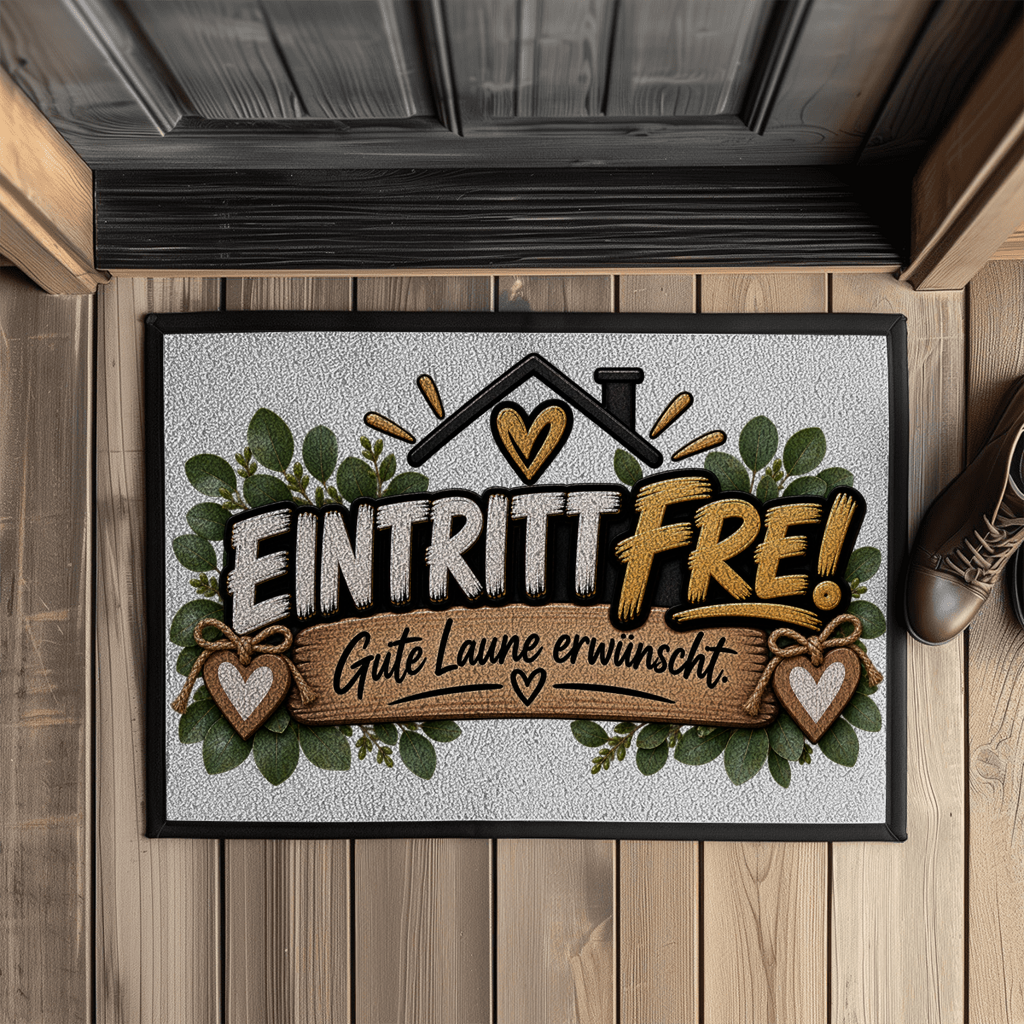 Fußmatte „Eintritt frei – Gute Laune erwünscht“ mit Gummirand