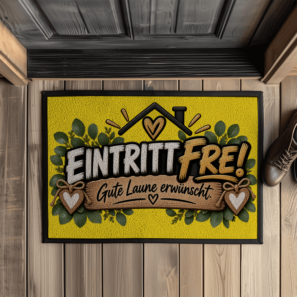 Fußmatte „Eintritt frei – Gute Laune erwünscht“ mit Gummirand
