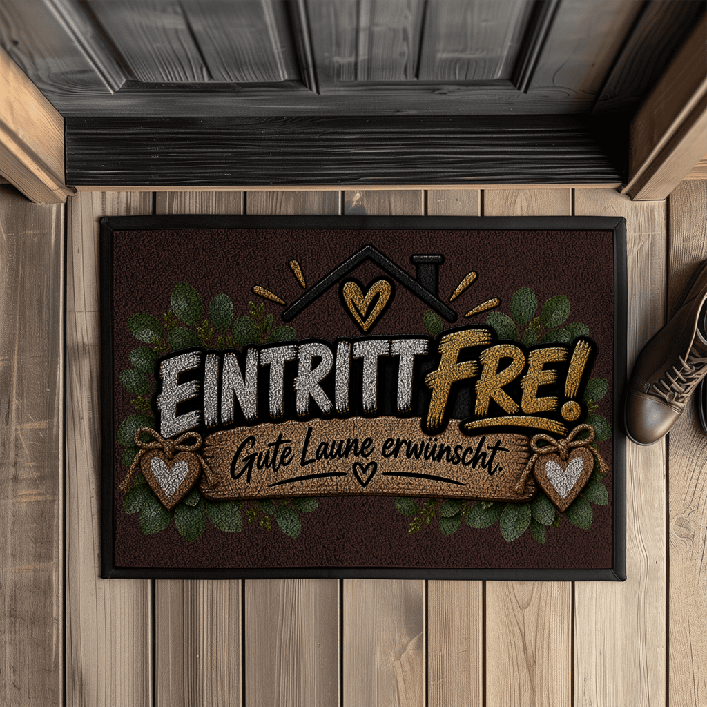 Fußmatte „Eintritt frei – Gute Laune erwünscht“ mit Gummirand