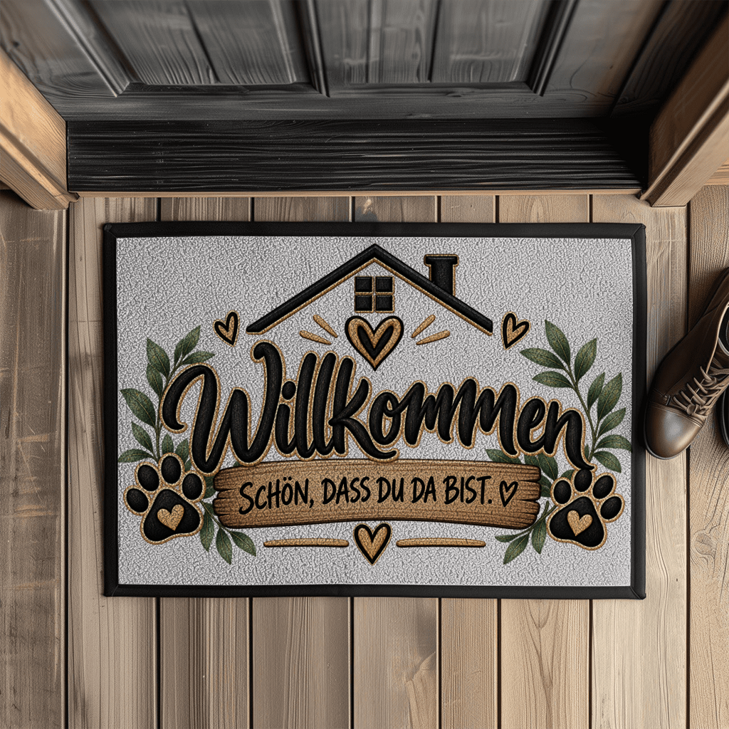 Fußmatte „Willkommen – Schön, dass du da bist“ mit Pfoten