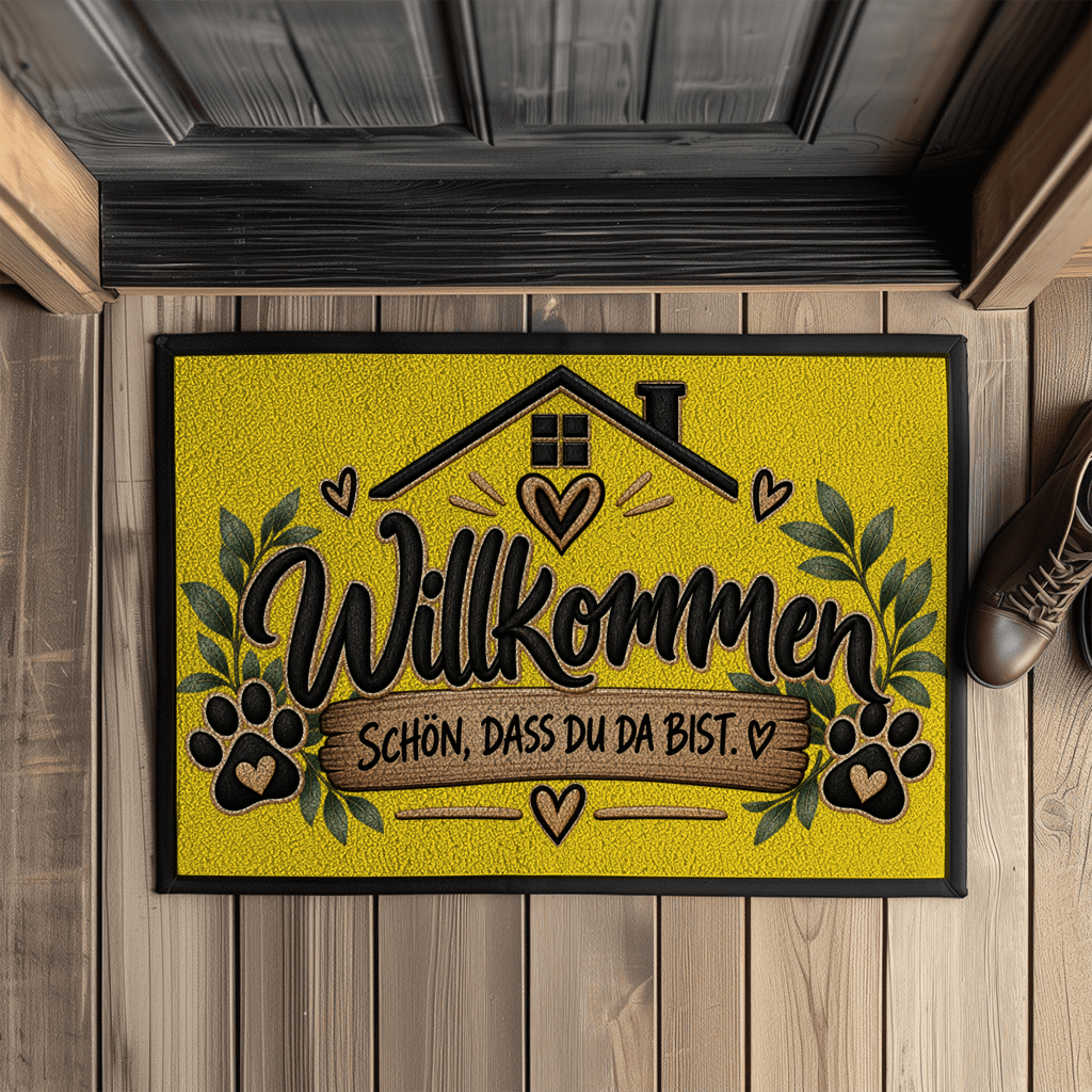 Fußmatte „Willkommen – Schön, dass du da bist“ mit Pfoten