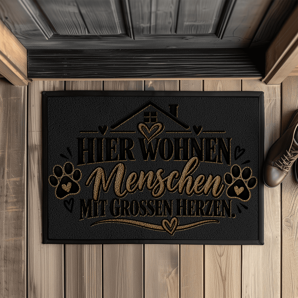 Fußmatte „Hier wohnen Menschen mit großen Herzen“ mit Pfoten