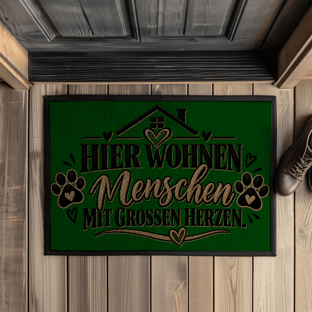 Fußmatte „Hier wohnen Menschen mit großen Herzen“ mit Pfoten