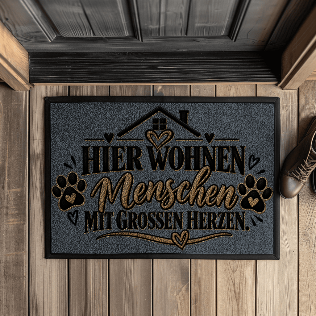Fußmatte „Hier wohnen Menschen mit großen Herzen“ mit Pfoten