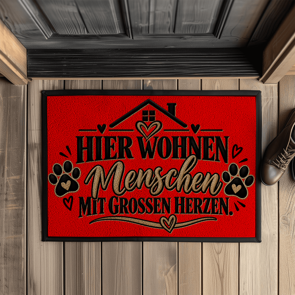Fußmatte „Hier wohnen Menschen mit großen Herzen“ mit Pfoten