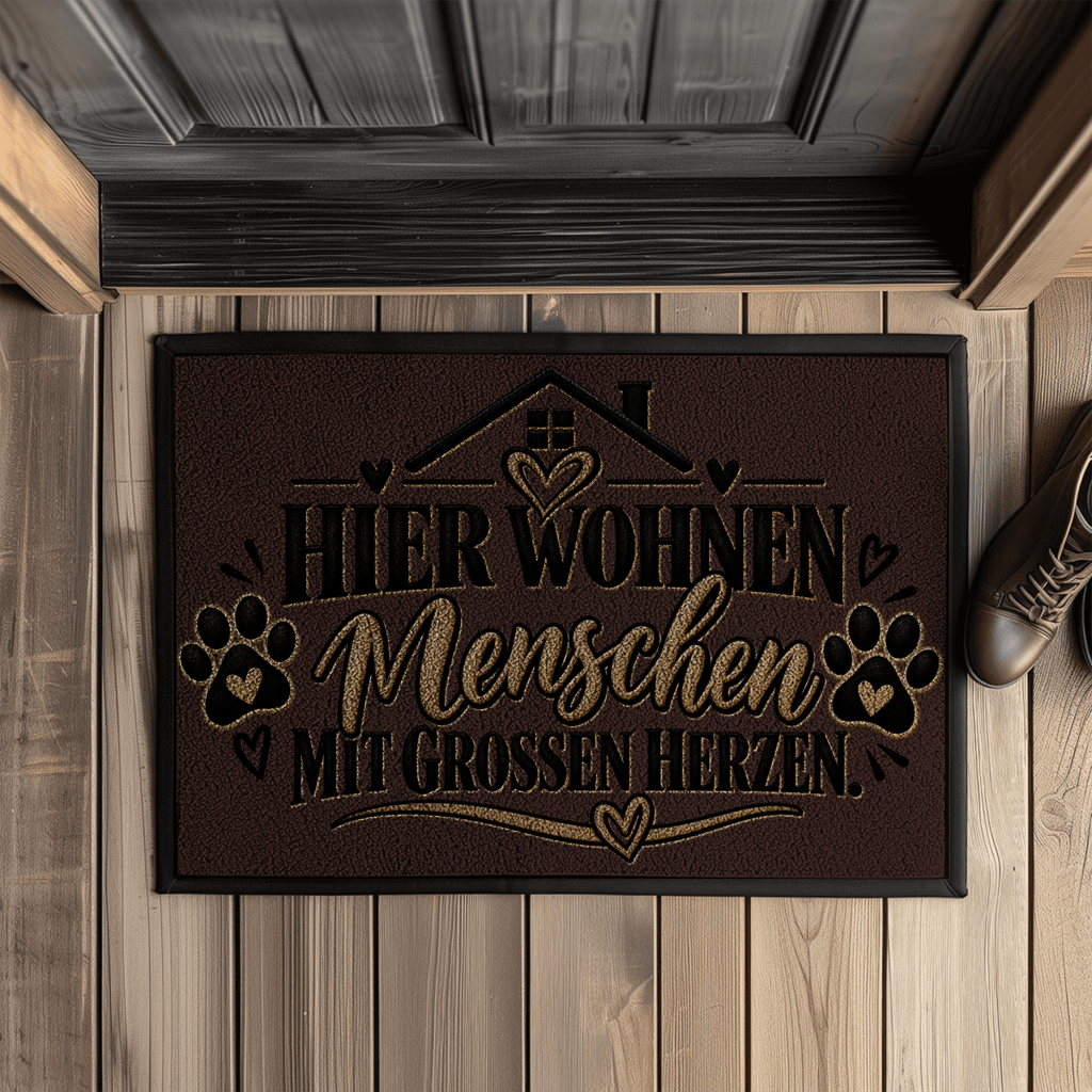 Fußmatte „Hier wohnen Menschen mit großen Herzen“ mit Pfoten
