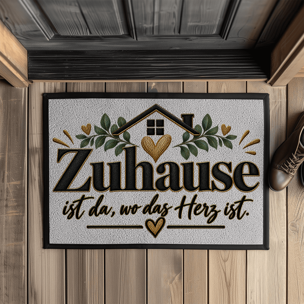 Fußmatte „Zuhause ist da, wo das Herz ist“ mit Gummirand