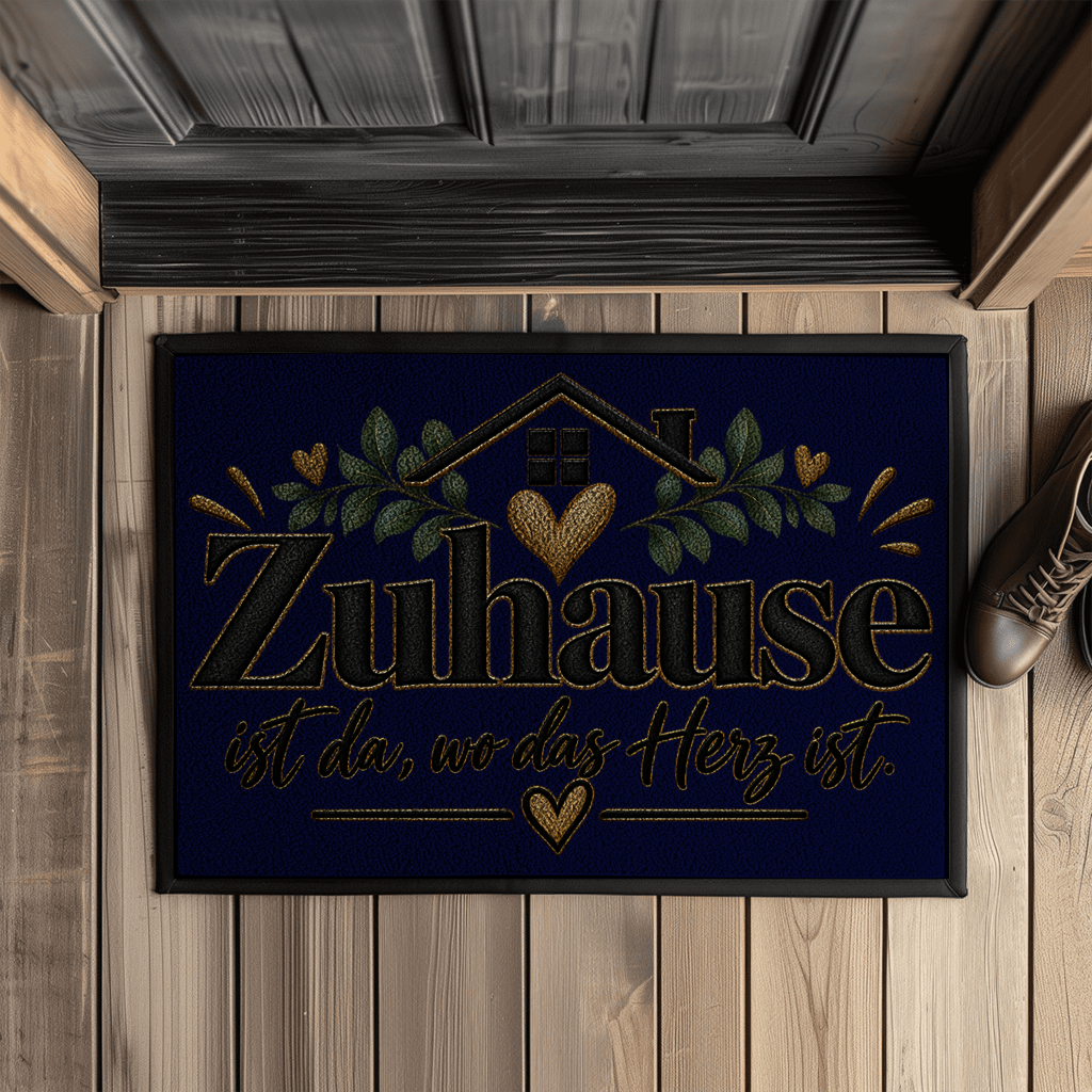 Fußmatte „Zuhause ist da, wo das Herz ist“ mit Gummirand