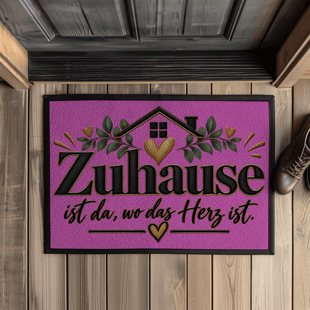 Fußmatte „Zuhause ist da, wo das Herz ist“ mit Gummirand