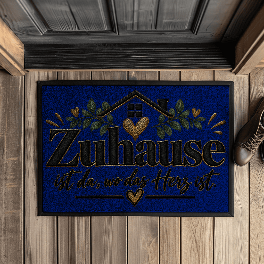 Fußmatte „Zuhause ist da, wo das Herz ist“ mit Gummirand