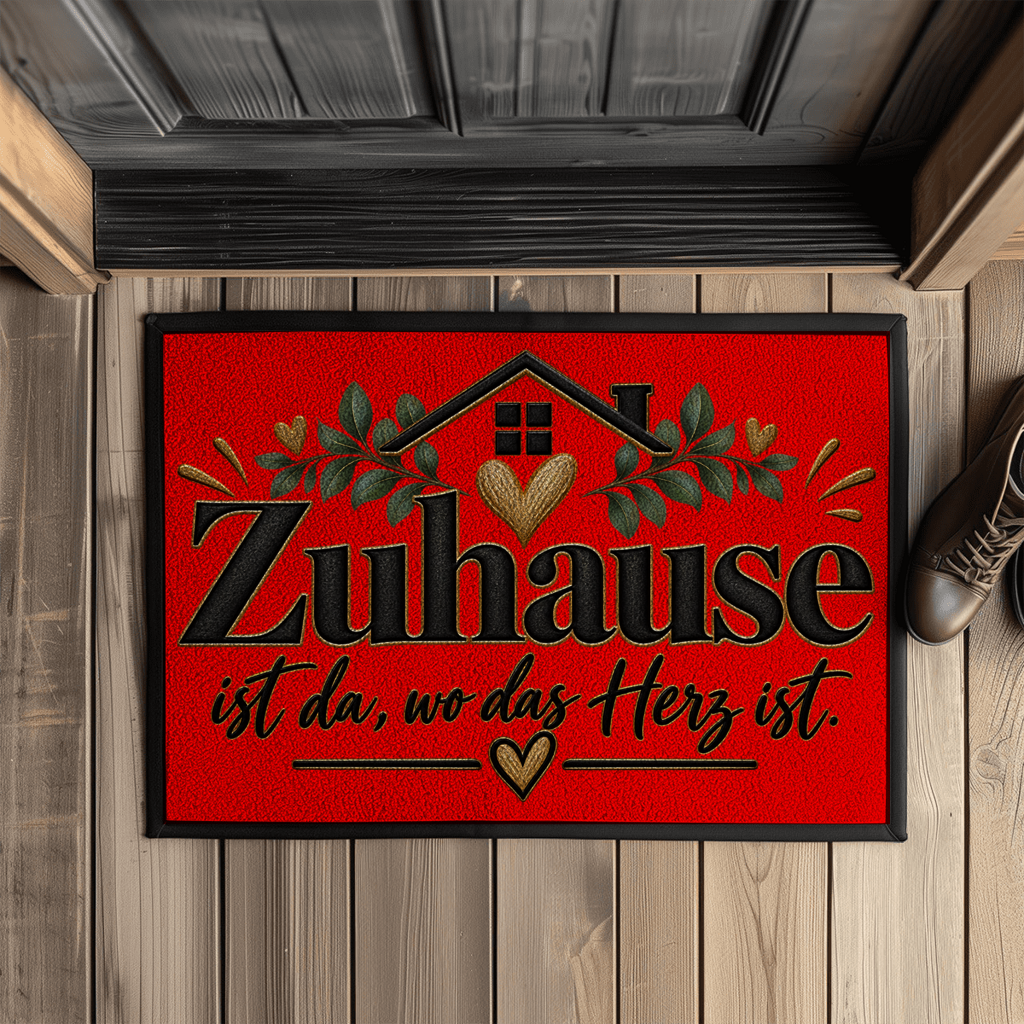 Fußmatte „Zuhause ist da, wo das Herz ist“ mit Gummirand