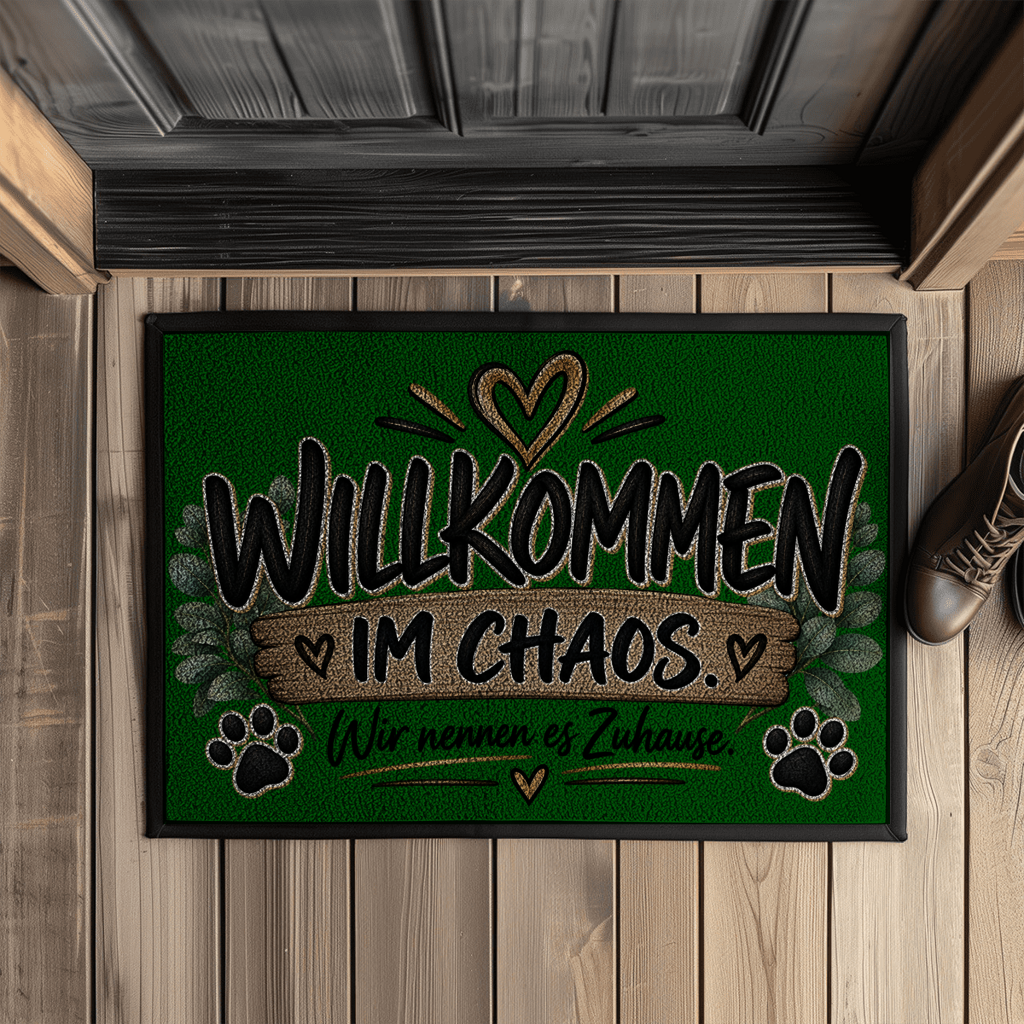 Fußmatte „Willkommen im Chaos – Wir nennen es Zuhause“ mit Pfoten