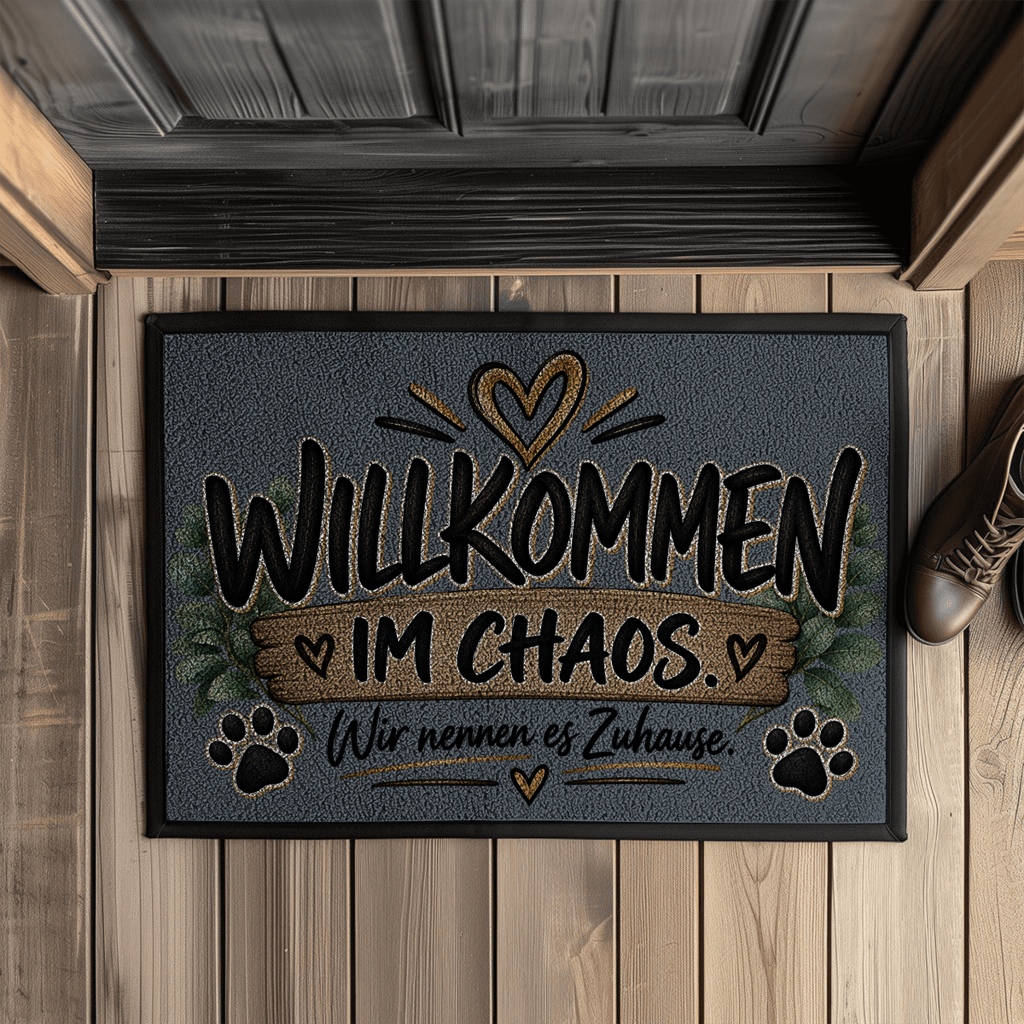 Fußmatte „Willkommen im Chaos – Wir nennen es Zuhause“ mit Pfoten