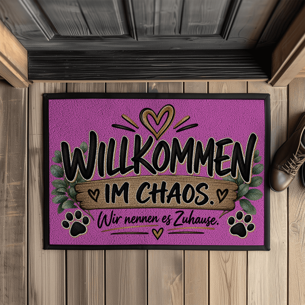 Fußmatte „Willkommen im Chaos – Wir nennen es Zuhause“ mit Pfoten