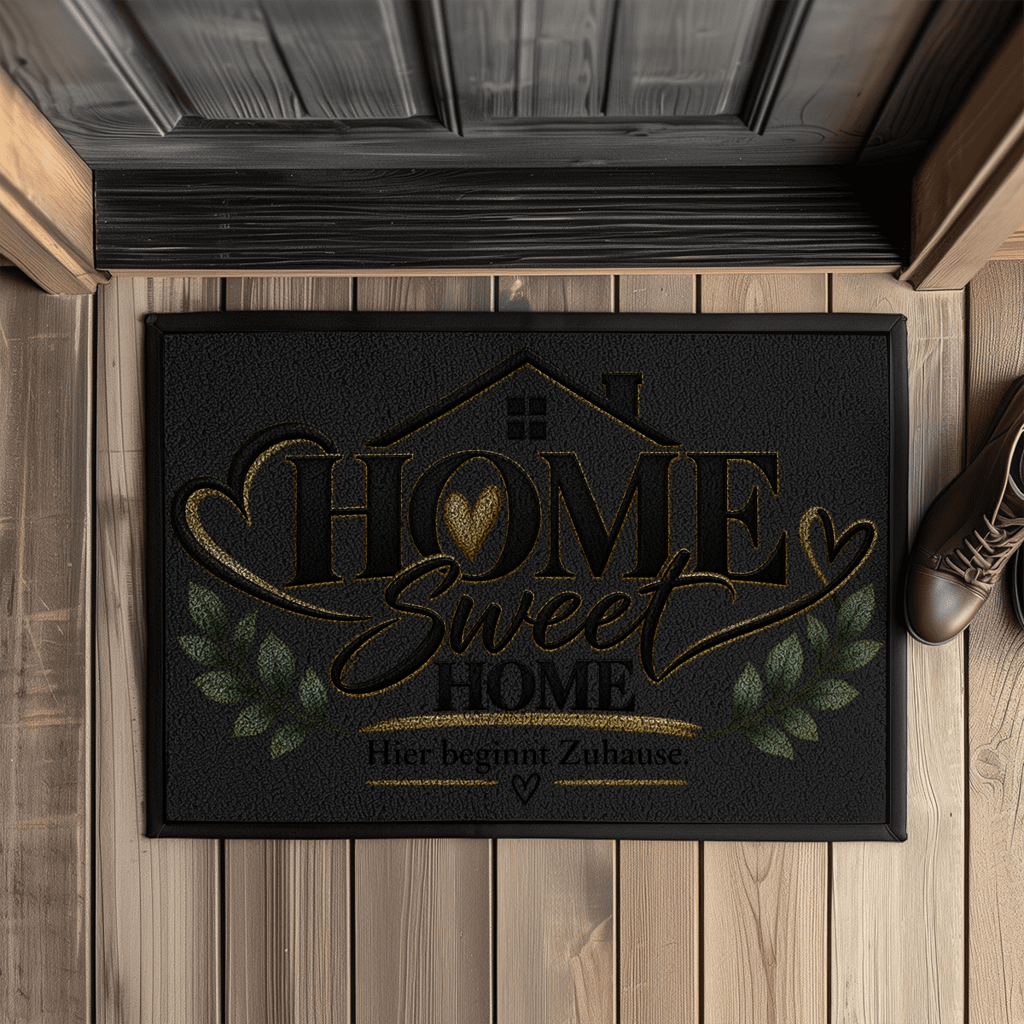 Fußmatte „Home Sweet Home – Hier beginnt Zuhause“ mit Gummirand